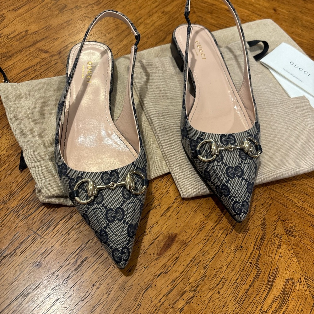 Gucci Women's GG Canvas Navy Slingback Flats - Picture 13 of 13
